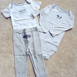 Carters 3 piece set: onesie snap crotch tops (short & long sleeves) w/pan…